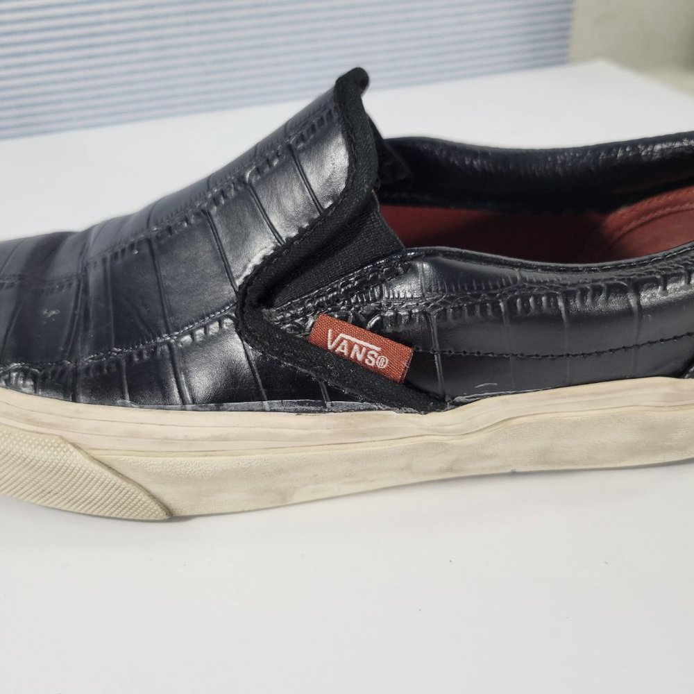 Vans Black Croc Embossed Leather Slip Ons Unisex Women's Size 6, Men's Size 4.5 - Picture 10 of 11